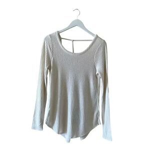 NWT Chaser Revolve Cream Ivory V BACK THERMAL TEE Rice Long Sleeves Dolman M